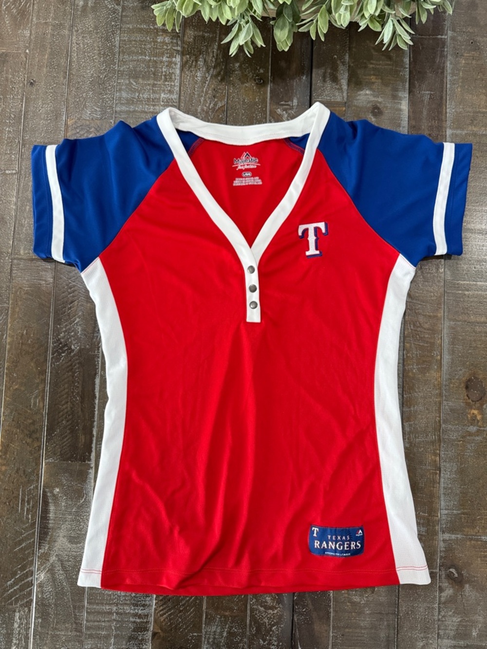 Majestic Texas Rangers Women’s League Diva Fitted Jersey Tee - Large